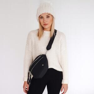 NWT The Lemon Drop Shop Black Vegan Leather Crossbody Double Zipper Belt Bag